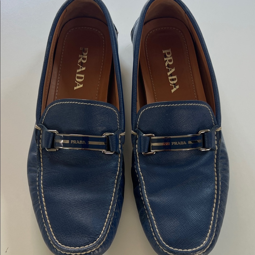 Prada Men's Navy Slip-On Loafers size 9.5 preowned